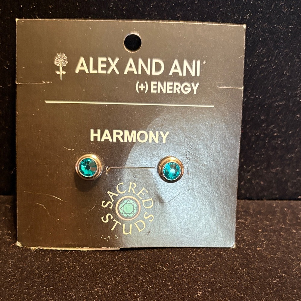 Alex and Ani Harmony Earrings with Blue Stones